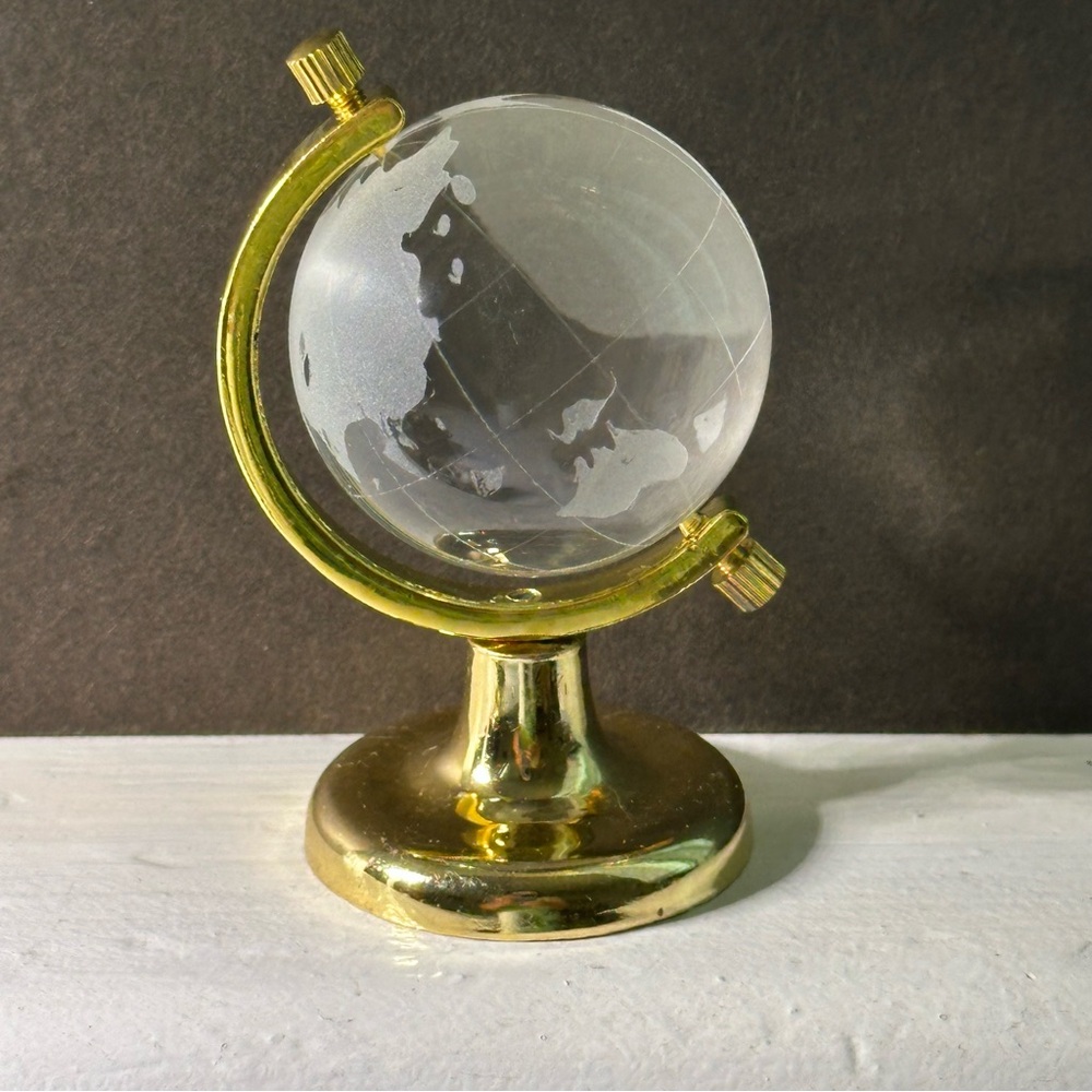 Crystal Glass Nautical World Globe With Golden Metal Stand Small